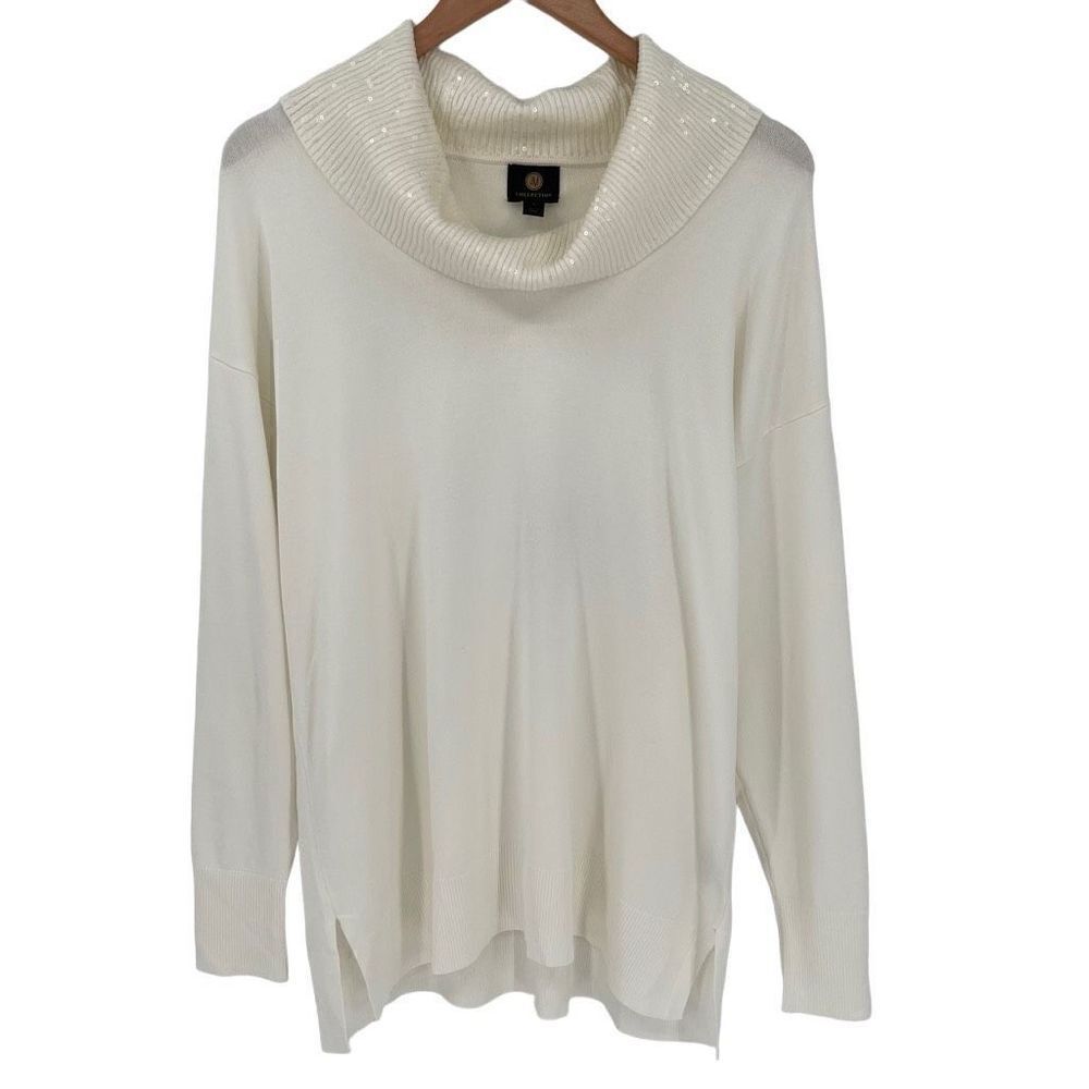 JM Collection Sequin Cowl Neck Sweater Soft Neo Natural‎ Ivory Women Small NWT